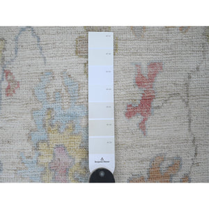 2'2"x3' Pearl White, Hand Knotted, Afghan Angora Oushak With Colorful Leaf Pattern, Vegetable Dyes, Pure Wool, Mat, Oriental Rug FWR124626