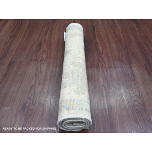 2'2"x3' Pearl White, Hand Knotted, Afghan Angora Oushak With Colorful Leaf Pattern, Vegetable Dyes, Pure Wool, Mat, Oriental Rug FWR124626