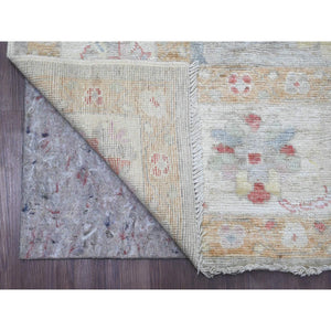 6'2"x11'10" Cloud Gray, Hand Knotted, Afghan Angora Oushak With Large Leaf Design, Vegetable Dyes, 100% Wool, Wide Runner, Oriental Rug FWR124632