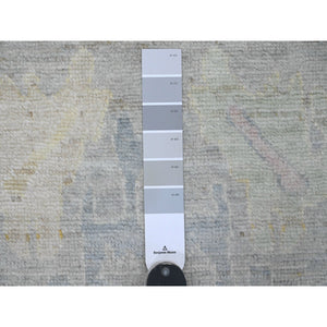 6'2"x11'10" Cloud Gray, Hand Knotted, Afghan Angora Oushak With Large Leaf Design, Vegetable Dyes, 100% Wool, Wide Runner, Oriental Rug FWR124632