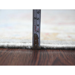 6'2"x11'10" Cloud Gray, Hand Knotted, Afghan Angora Oushak With Large Leaf Design, Vegetable Dyes, 100% Wool, Wide Runner, Oriental Rug FWR124632