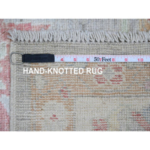 6'2"x11'8" Cloud Gray, Afghan Angora Oushak with Soft Color Leaf Design, Hand Knotted, Veggie Dyes, 100% Wool, Wide Runner, Oriental Rug FWR124686