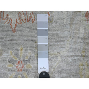 4'9"x7'1" Spanish Gray, Hand Knotted, Afghan Angora Oushak with Colorful Leaf Design, Natural Dyes, 100% Wool, Oriental Rug FWR124668