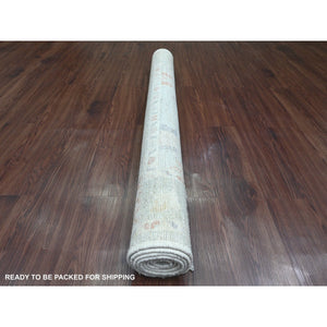 4'9"x7'1" Spanish Gray, Hand Knotted, Afghan Angora Oushak with Colorful Leaf Design, Natural Dyes, 100% Wool, Oriental Rug FWR124668