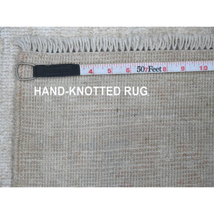 5'x7' Linen White, Modern Design with Textured Weave, Tone on Tone, Hand Knotted, Pure Wool, Oriental Rug FWR453876