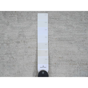 4'9"x7' Pearl White, Pure Wool, Afghan Angora Oushak with All Over Leaf Design, Hand Knotted, Vegetable Dyes, Oriental Rug FWR124680