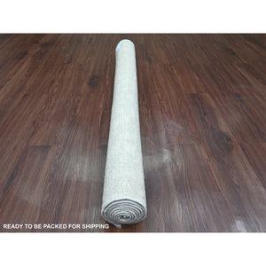 4'9"x7' Pearl White, Pure Wool, Afghan Angora Oushak with All Over Leaf Design, Hand Knotted, Vegetable Dyes, Oriental Rug FWR124680