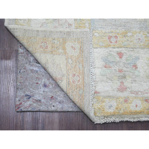 6'2"x11'8" Cloud Gray, Afghan Angora Oushak with Soft Color Leaf Design, Hand Knotted, Veggie Dyes, 100% Wool, Wide Runner, Oriental Rug FWR124686