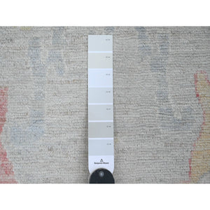 6'2"x11'8" Cloud Gray, Afghan Angora Oushak with Soft Color Leaf Design, Hand Knotted, Veggie Dyes, 100% Wool, Wide Runner, Oriental Rug FWR124686