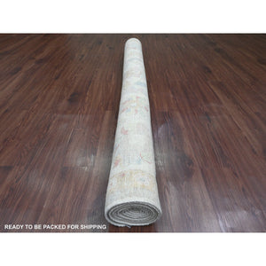 6'2"x11'8" Cloud Gray, Afghan Angora Oushak with Soft Color Leaf Design, Hand Knotted, Veggie Dyes, 100% Wool, Wide Runner, Oriental Rug FWR124686