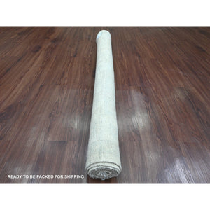 4'10"x7' Chiffon White, Afghan Angora Oushak with All Over Pattern, Hand Knotted, Natural Dyes, 100% Wool, Oriental Rug FWR124692