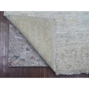 2'10"x11'10" Stone Gray, Hand Knotted, Afghan Angora Oushak With Leaf Design, Vegetable Dyes, 100% Wool, Runner, Oriental Rug FWR124698