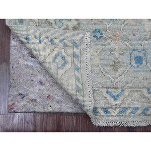2'9"x9'7" Moonstruck Gray, Hand Knotted, Afghan Angora Oushak with All Over Vines Design, Veggie Dyes, 100% Wool, Runner, Oriental Rug FWR124716