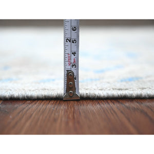 2'9"x9'7" Moonstruck Gray, Hand Knotted, Afghan Angora Oushak with All Over Vines Design, Veggie Dyes, 100% Wool, Runner, Oriental Rug FWR124716