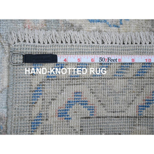 2'9"x9'7" Moonstruck Gray, Hand Knotted, Afghan Angora Oushak with All Over Vines Design, Veggie Dyes, 100% Wool, Runner, Oriental Rug FWR124716