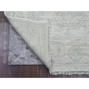 2'8"x11'4" Cascading White, Hand Knotted, Afghan Angora Oushak With Large Leaf Design, Natural Dyes, 100% Wool, Runner, Oriental Rug FWR124728