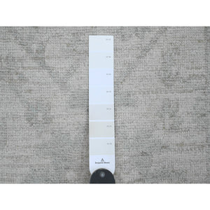 2'8"x11'4" Cascading White, Hand Knotted, Afghan Angora Oushak With Large Leaf Design, Natural Dyes, 100% Wool, Runner, Oriental Rug FWR124728