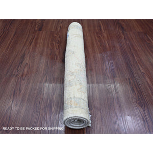 2'2"x3' Pristine White, Afghan Angora Oushak With Leaf Design, Pure Wool, Hand Knotted, Veggie Dyes, Mat, Oriental Rug FWR124740
