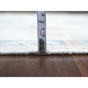 2'2"x3' Pristine White, Afghan Angora Oushak With Leaf Design, Pure Wool, Hand Knotted, Veggie Dyes, Mat, Oriental Rug FWR124740