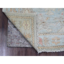 Load image into Gallery viewer, 3&#39;x9&#39;6&quot; Cerulean Blue, Hand Knotted, Afghan Angora Oushak with All Over Leaf Design, Vegetable Dyes, Pure Wool, Runner, Oriental Rug FWR124752