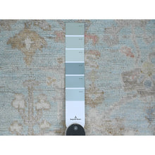 Load image into Gallery viewer, 3&#39;x9&#39;6&quot; Cerulean Blue, Hand Knotted, Afghan Angora Oushak with All Over Leaf Design, Vegetable Dyes, Pure Wool, Runner, Oriental Rug FWR124752