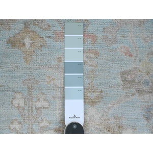 3'x9'6" Cerulean Blue, Hand Knotted, Afghan Angora Oushak with All Over Leaf Design, Vegetable Dyes, Pure Wool, Runner, Oriental Rug FWR124752