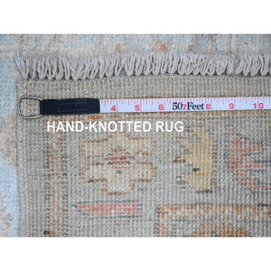 3'x9'6" Cerulean Blue, Hand Knotted, Afghan Angora Oushak With All Over Leaf Design, Vegetable Dyes, Pure Wool, Runner, Oriental Rug FWR124752