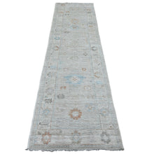 Load image into Gallery viewer, 2&#39;7&quot;x9&#39;8&quot; Snow White, Hand Knotted, Afghan Angora Oushak with Floral Pattern, Veggie Dyes, 100% Wool, Runner, Oriental Rug FWR124758