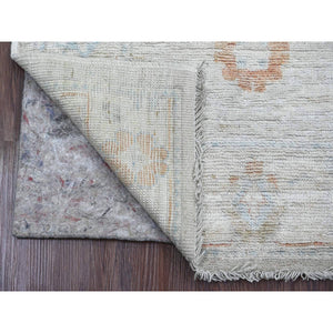 2'7"x9'8" Snow White, Hand Knotted, Afghan Angora Oushak with Floral Pattern, Veggie Dyes, 100% Wool, Runner, Oriental Rug FWR124758