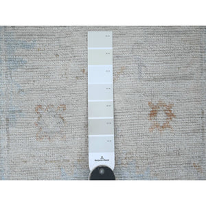 2'7"x9'8" Snow White, Hand Knotted, Afghan Angora Oushak with Floral Pattern, Veggie Dyes, 100% Wool, Runner, Oriental Rug FWR124758