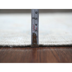 2'7"x9'8" Snow White, Hand Knotted, Afghan Angora Oushak with Floral Pattern, Veggie Dyes, 100% Wool, Runner, Oriental Rug FWR124758