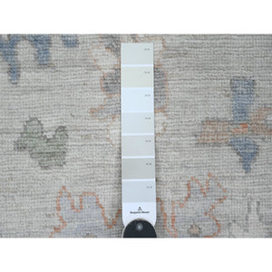 2'10"x5'10" Medium Gray, Hand Knotted, Afghan Angora Oushak With Large Leaf Design, Vegetable Dyes, Pure Wool, Short Runner, Oriental Rug FWR124764