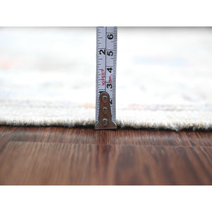 2'10"x5'10" Medium Gray, Hand Knotted, Afghan Angora Oushak With Large Leaf Design, Vegetable Dyes, Pure Wool, Short Runner, Oriental Rug FWR124764