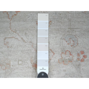 3'x4'9" Bone White With Touches Of Red, Leaf Design, Afghan Angora Oushak, Hand Knotted, Veggie Dyes, 100% Wool, Oriental Rug FWR124812