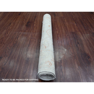 3'x4'9" Bone White With Touches Of Red, Leaf Design, Afghan Angora Oushak, Hand Knotted, Veggie Dyes, 100% Wool, Oriental Rug FWR124812