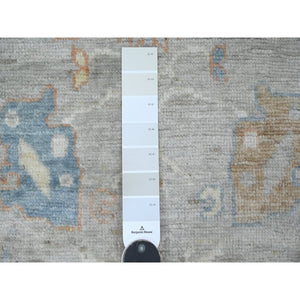 4'2"x6' Medium Gray, Afghan Angora Oushak with Colorful Leaf Pattern, Hand Knotted, Vegetable Dyes, 100% Wool, Oriental Rug FWR124848