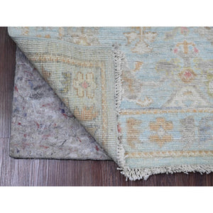 2'10"x9'10" Cerulean Blue, Pure Wool, Afghan Angora Oushak with Floral Pattern, Hand Knotted, Veggie Dyes, Runner, Oriental Rug FWR124860