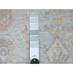 2'10"x9'10" Cerulean Blue, Pure Wool, Afghan Angora Oushak with Floral Pattern, Hand Knotted, Veggie Dyes, Runner, Oriental Rug FWR124860
