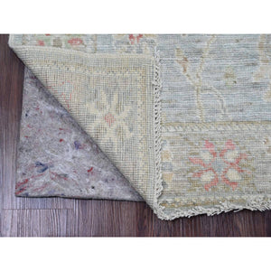 2'9"x10'2" Beau Blue, Afghan Angora Oushak with All Over Leaf Design, Hand Knotted, Vegetable Dyes, 100% Wool, Runner, Oriental Rug FWR124872