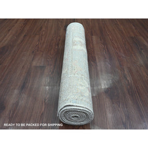 2'9"x10'2" Beau Blue, Afghan Angora Oushak with All Over Leaf Design, Hand Knotted, Vegetable Dyes, 100% Wool, Runner, Oriental Rug FWR124872