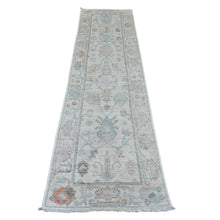 Load image into Gallery viewer, 2&#39;7&quot;x9&#39;6&quot; Pearl White, Afghan Angora Oushak with All Over Pattern, Hand Knotted, Veggie Dyes, 100% Wool, Runner, Oriental Rug FWR124878