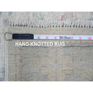 2'9"x11'7" Chiffon White, Hand Knotted, Afghan Angora Oushak With All Over Pattern, Vegetable Dyes, Pure Wool, Runner, Oriental Rug FWR124884
