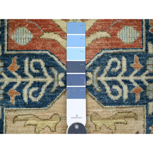 2'7"x11'9" Imperial Blue, Aryana Grade, Afghan Peshawar with Caucasian Akstafa Design, Hand Knotted, High Mountain Wool, Runner, Oriental Rug FWR124890