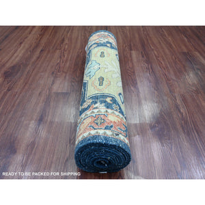 2'7"x11'9" Imperial Blue, Aryana Grade, Afghan Peshawar with Caucasian Akstafa Design, Hand Knotted, High Mountain Wool, Runner, Oriental Rug FWR124890