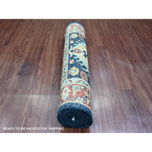 2'7"x8' Yale Blue, Aryana Grade, Peshawar with Karajeh Design, Vegetable Dyes, High Mountain Wool, Hand Knotted, Runner, Oriental Rug FWR124914