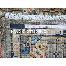 Load image into Gallery viewer, 4&#39;1&quot;x9&#39;8&quot; Echo Gray, Densely Woven, Natural Dyes, Peshawar with Colorful Mahal Design with Heavy Large Elements and Wide Border, Hand Knotted, 100% Wool, Wide Runner Oriental Rug FWR447360