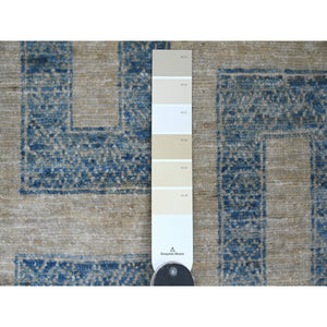 2'x3'1" Imperial Blue with Ivory, Moroccan Berber Influence with Geometric Pattern, High Mountain Wool, Denser Weave, Hand Knotted, Sample, Mat, Oriental Rug FWR124932