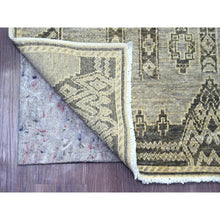 Load image into Gallery viewer, 4&#39;x11&#39;9&quot; Medium Gray, Intricate Geometric Design, Berber Influence, Denser Weave, High Mountain Wool, Hand Knotted, Wide Runner, Oriental Rug FWR124938