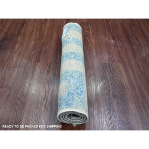 2'x3'1" Carolina Blue with Ivory, Geometric Design, Berber Influence, Denser Weave, High Mountain Wool, Hand Knotted, Mat, Sample, Oriental Rug FWR124944