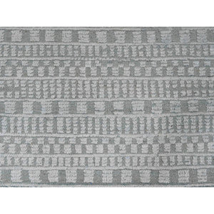 9'7"x14'3" Light Green, Moroccan Weave With Geometric Pattern, Hand Knotted, Soft Wool, Tone On Tone, Textured Pile, Oriental Rug FWR124980